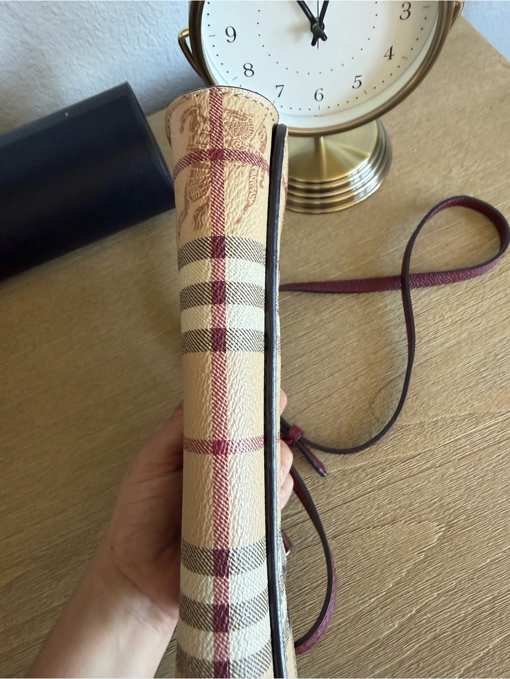 Burberry Tan Check and Brown Leather Crossbody Bag - Picture 4 of 13